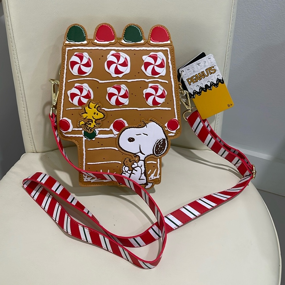 SALE! Loungefly & Peanuts Snoopy & Woodstock Gingerbread House" Crossbody Bag